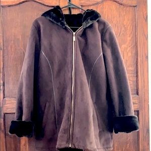 Marvin Richards women’s large coat, faux suede leather and faux fur.
